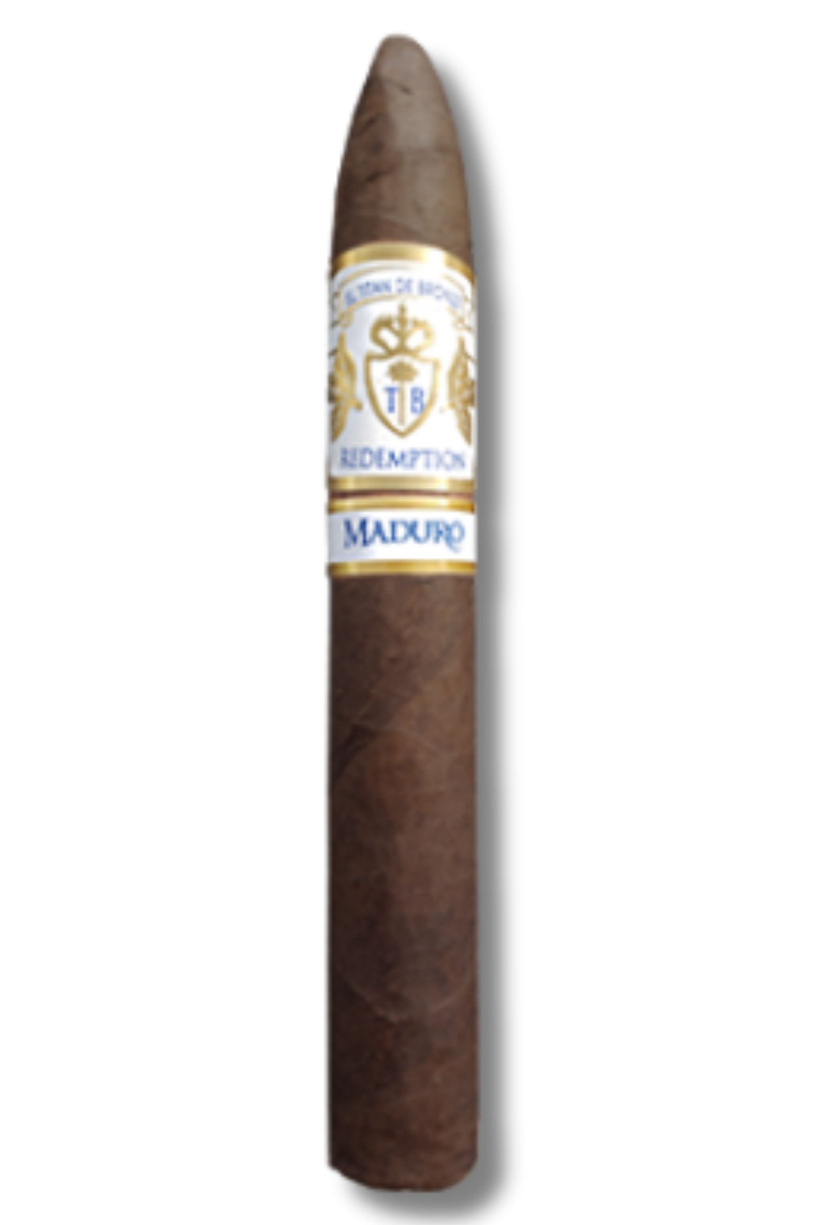 El Titan de Bronze Redemption Maduro Torpedo cigar with a sharply pointed head, dark San Andrés wrapper, triple cap, and bold, full-flavored artisanal construction