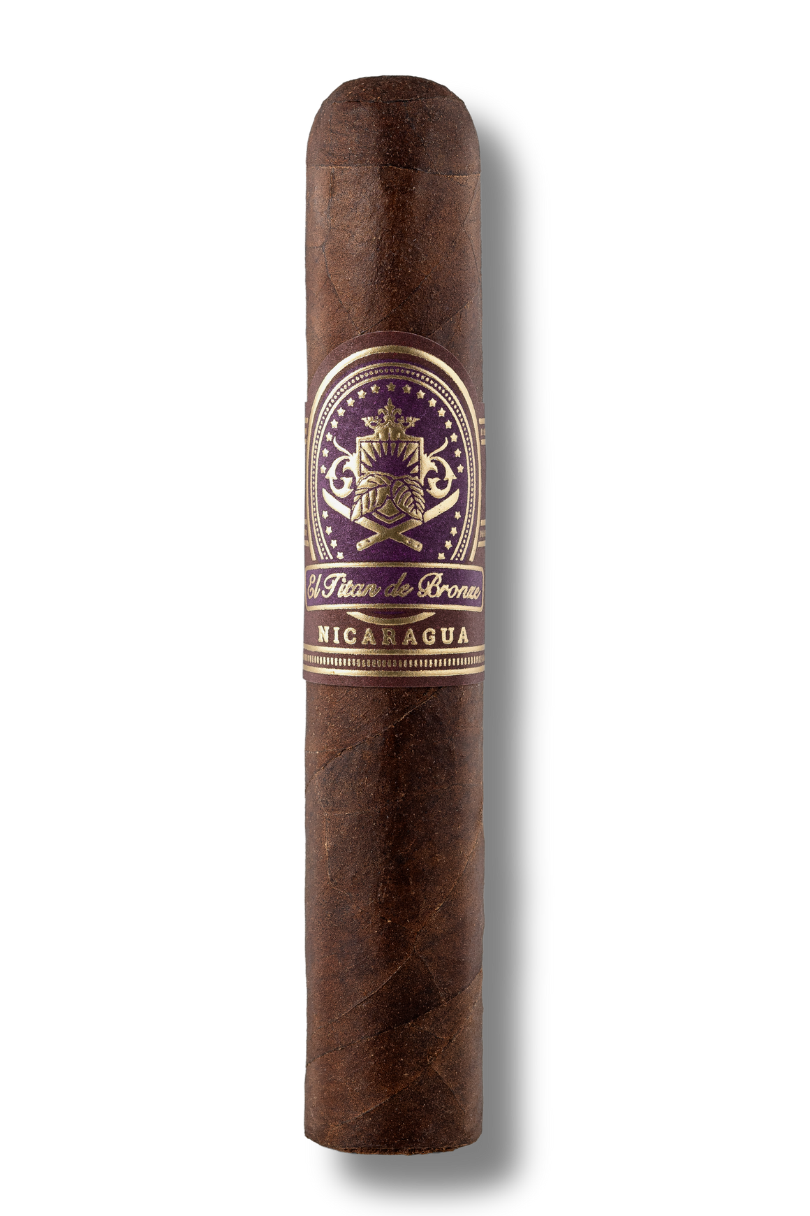El Titan de Bronze Nicaragua Robusto cigar displaying a compact, full-flavored build with a dark Nicaraguan wrapper, precise triple cap, and artisanal hand-rolled detail