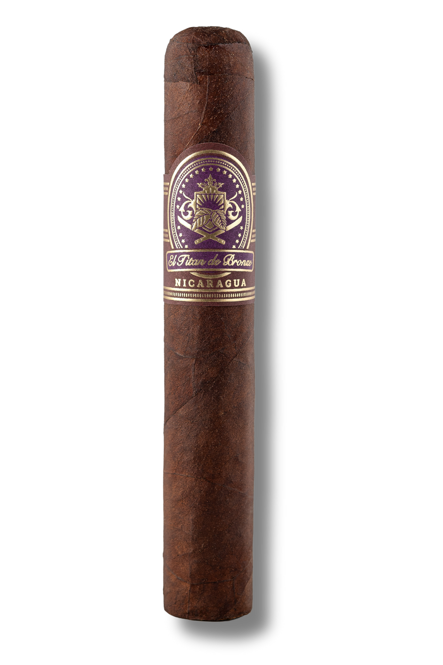 El Titan de Bronze Nicaragua Robusto cigar displaying a compact, full-flavored build with a dark Nicaraguan wrapper, precise triple cap, and artisanal hand-rolled detail